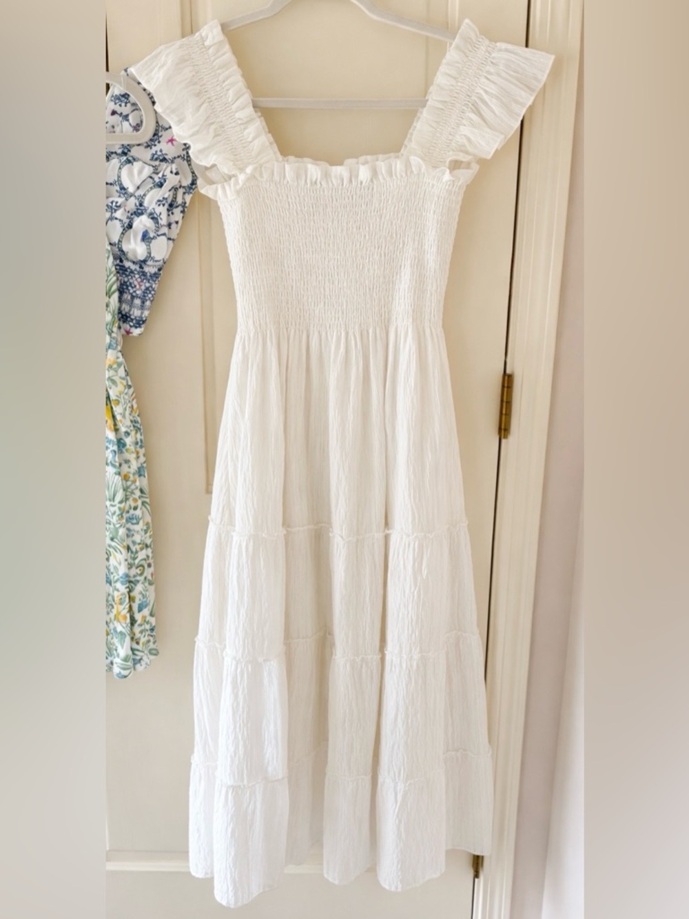 Hill House White Smocked Ruffle Strap Maxi Dress - Xs